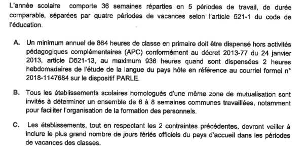 Circulaire sur l'organisation du temps scolaire 